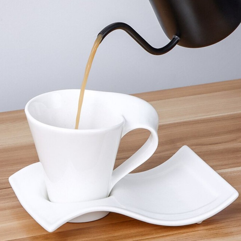 💕☕Wave Coffee White Cup & Saucer 90 cc - Set of 2 NIB